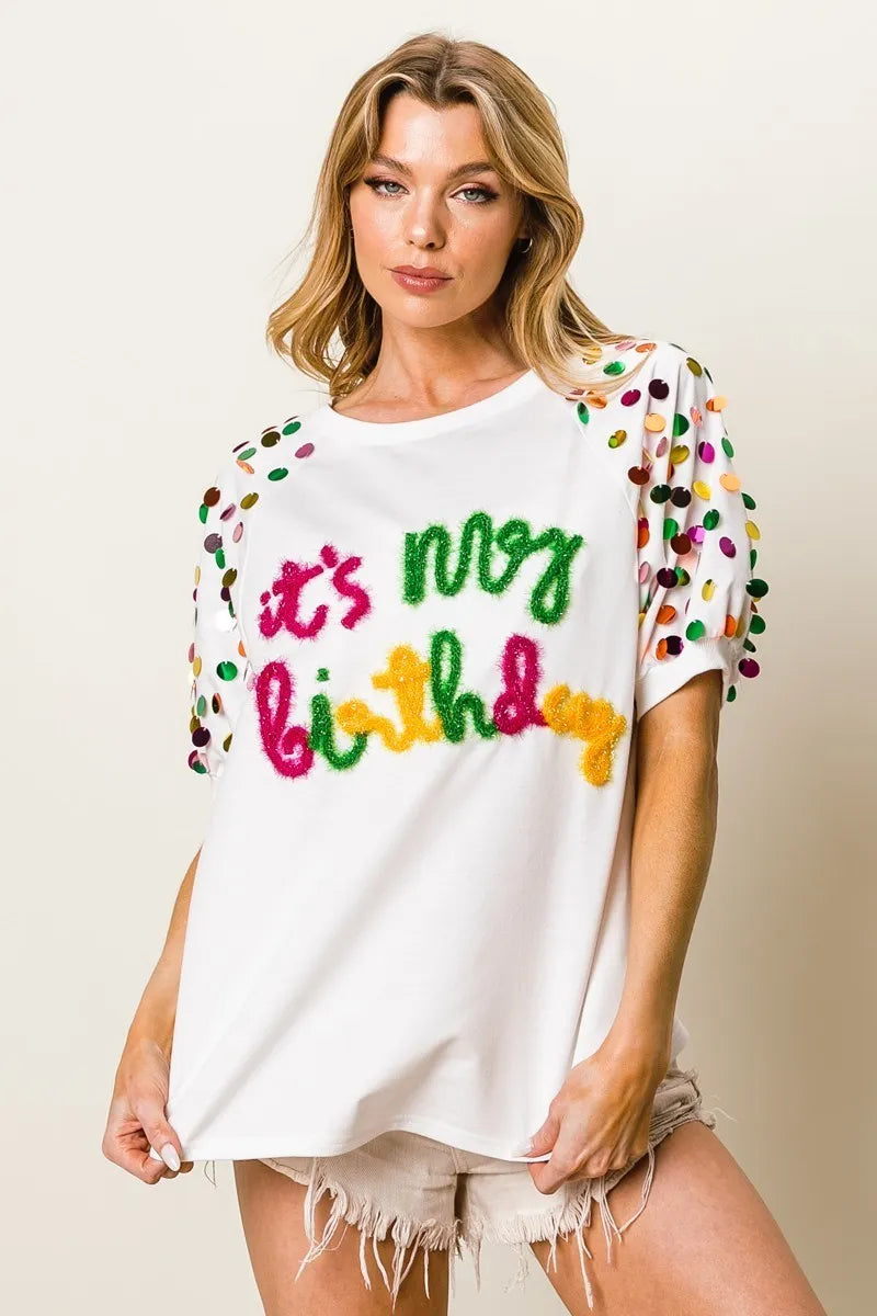 BiBi Metallic Letter Spangle Raglan Puff Sleeve Top 25f24a04ea1c41199c9677426fa59a5a-Max-Origin