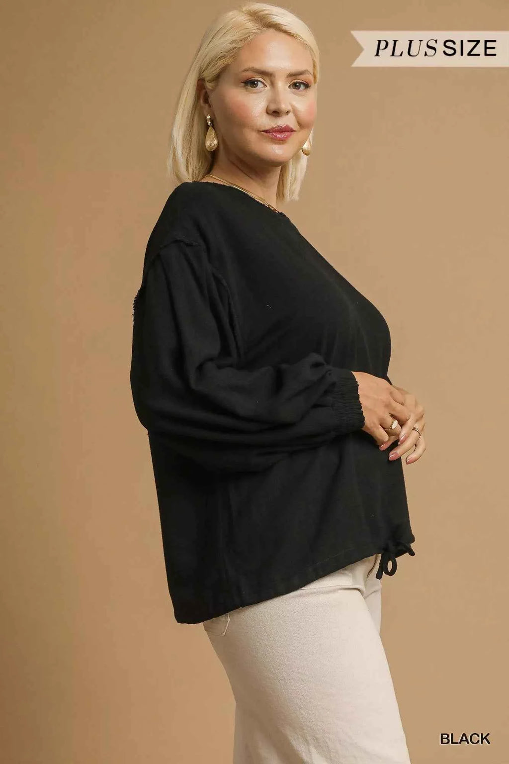 Umgee Full Size Linen Long Sleeve Top with Drawstring Plus Size 25faefee-f3a8-46e4-9670-84f7ca2f10b7-Max-Origin