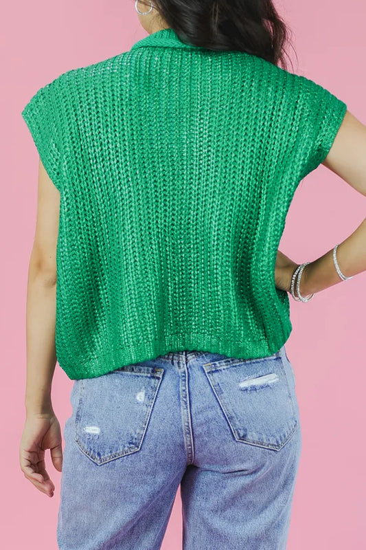 Bright Green Solid Color Knit High Neck Short Sleeve Sweater 25fc96d1a7d83d3f