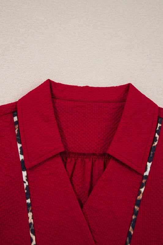 Alma Contrasted Trim Textured Blouse 260944bb-15ff-49e5-9cd0-d459d627ee1b