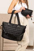 Black Quilted Patchwork Large Tote Bag and Clutch 2pcs Set Black ONE SIZE 260da25b1af5010e