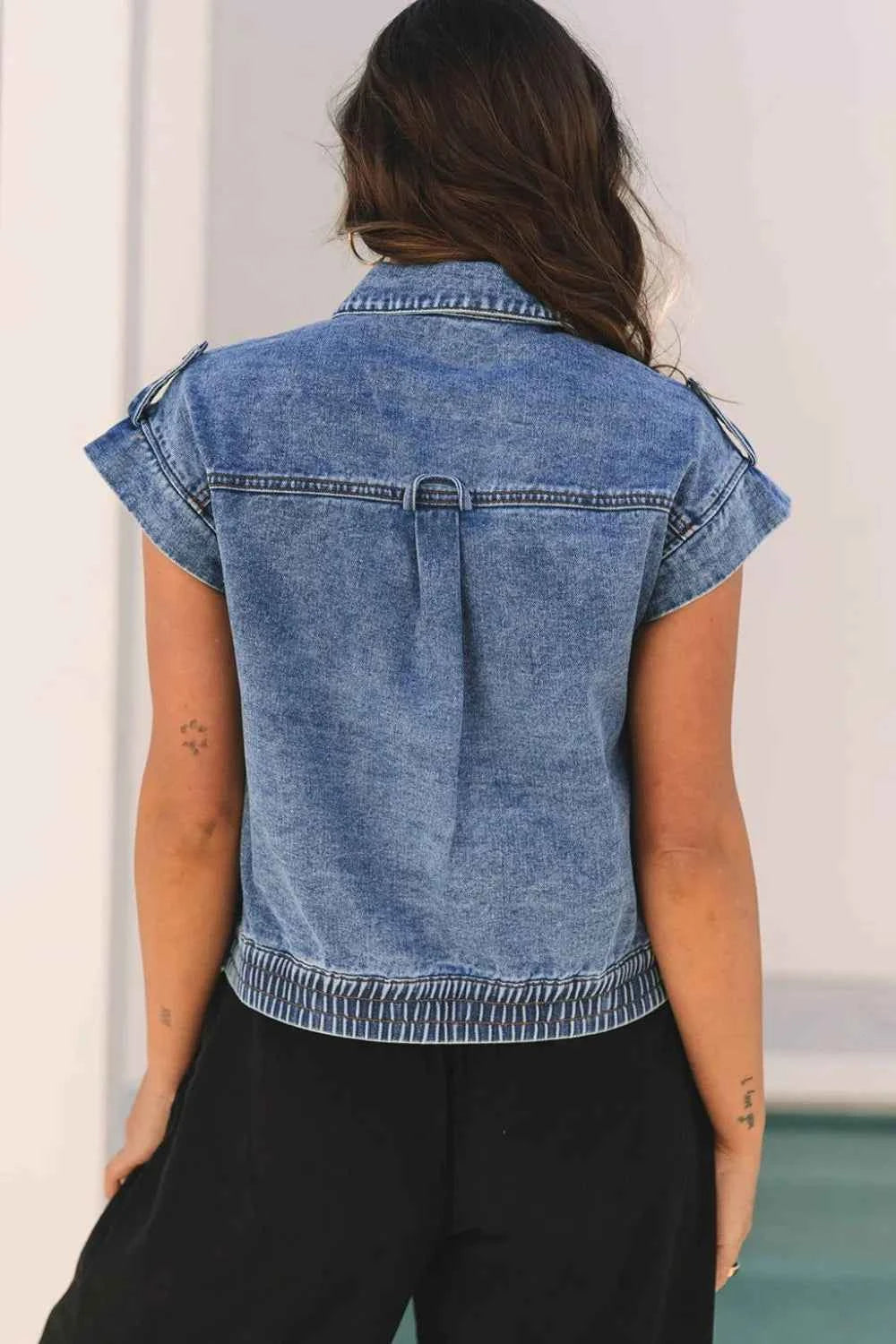 Button Up Cap Sleeve Denim Jacket 2610e7aa-ff41-4485-b48f-9f5ed7ebfed4-Max-Origin
