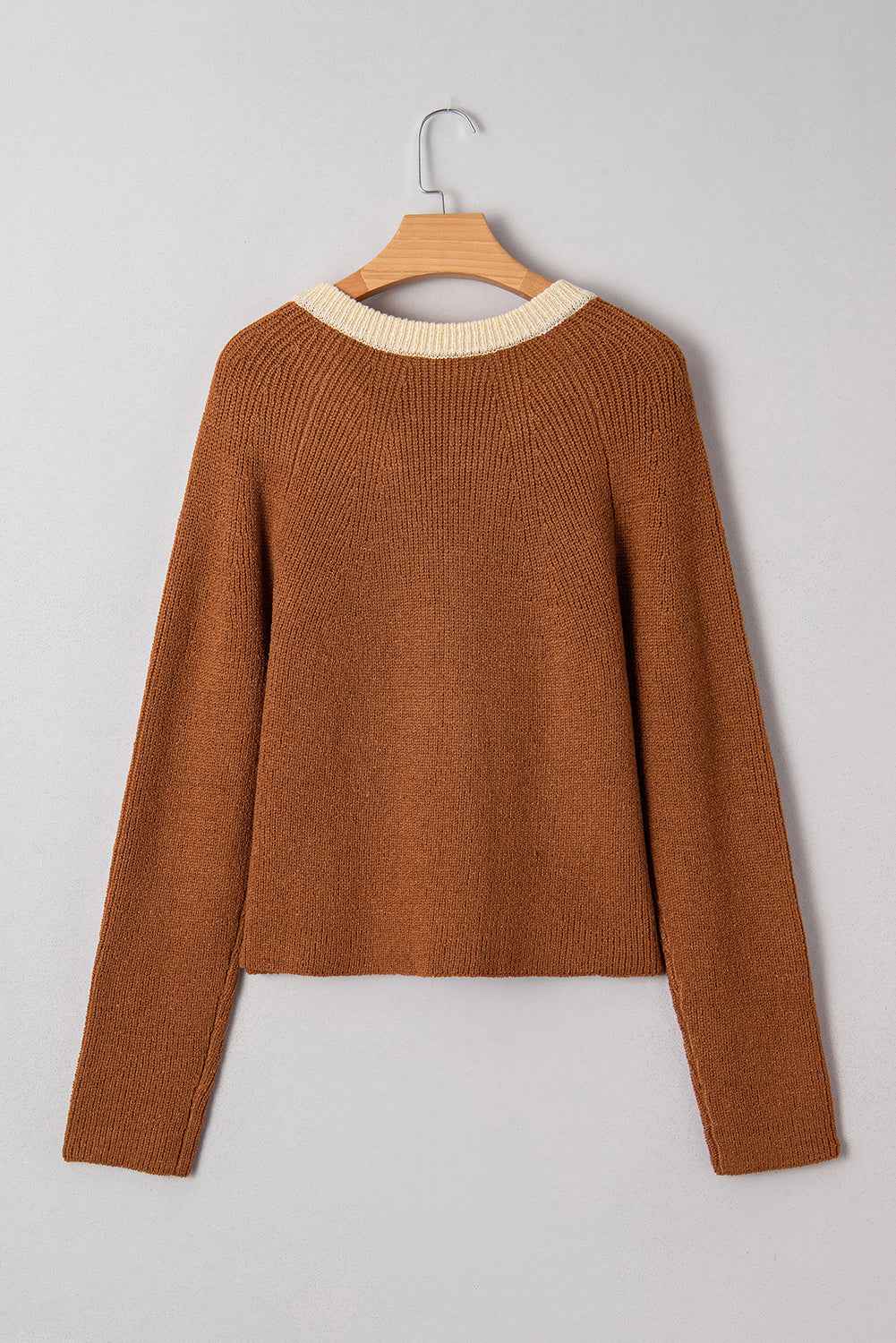Chestnut Contrast Color V Neckline Knit Cardigan 26112812d26a2dd1