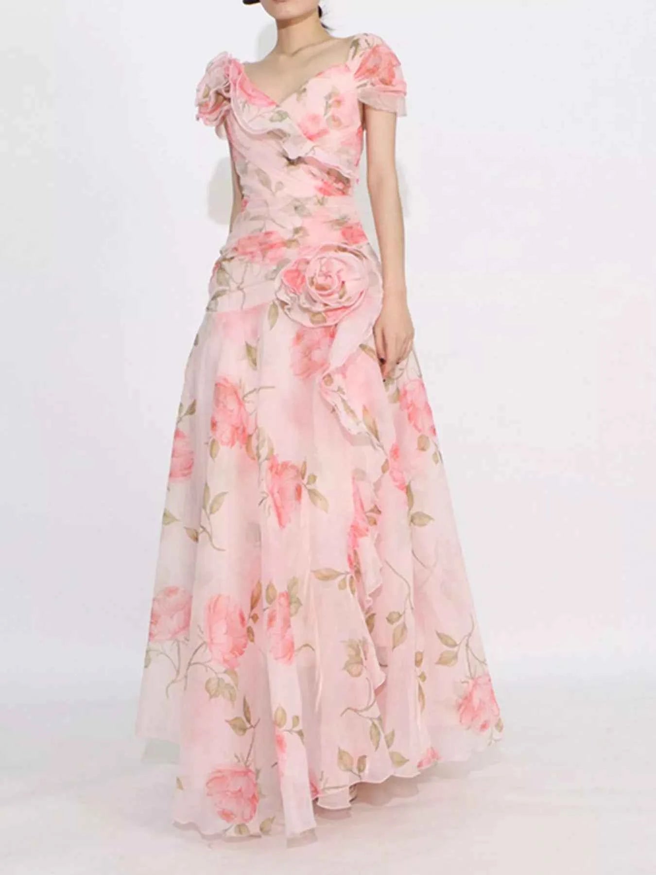 Floral Ruffled Short Sleeve Maxi Dress 26131158-2548-4ee3-a3df-07192a07d3b8-Max-Origin