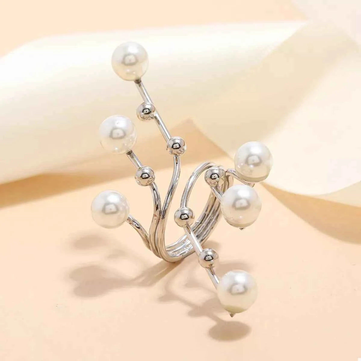 Alloy Pearl Bypass Ring Silver One Size 26165071-8cb7-4a48-afb6-dbf0d9f8ab05-Max-Origin