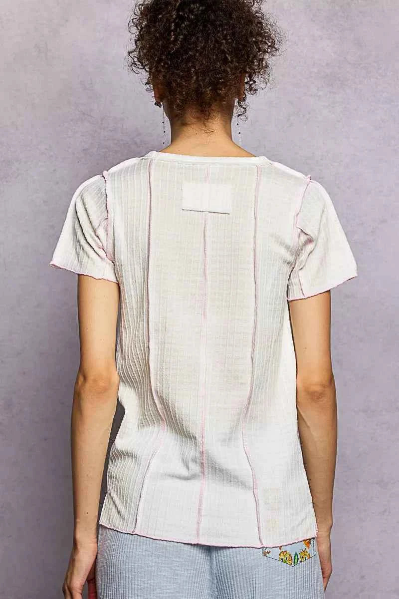 POL V-Neck Short Sleeve Top with Stitch Seam Detail 261667d1-3718-4cbe-a3e7-d8103f760446-Max-Origin