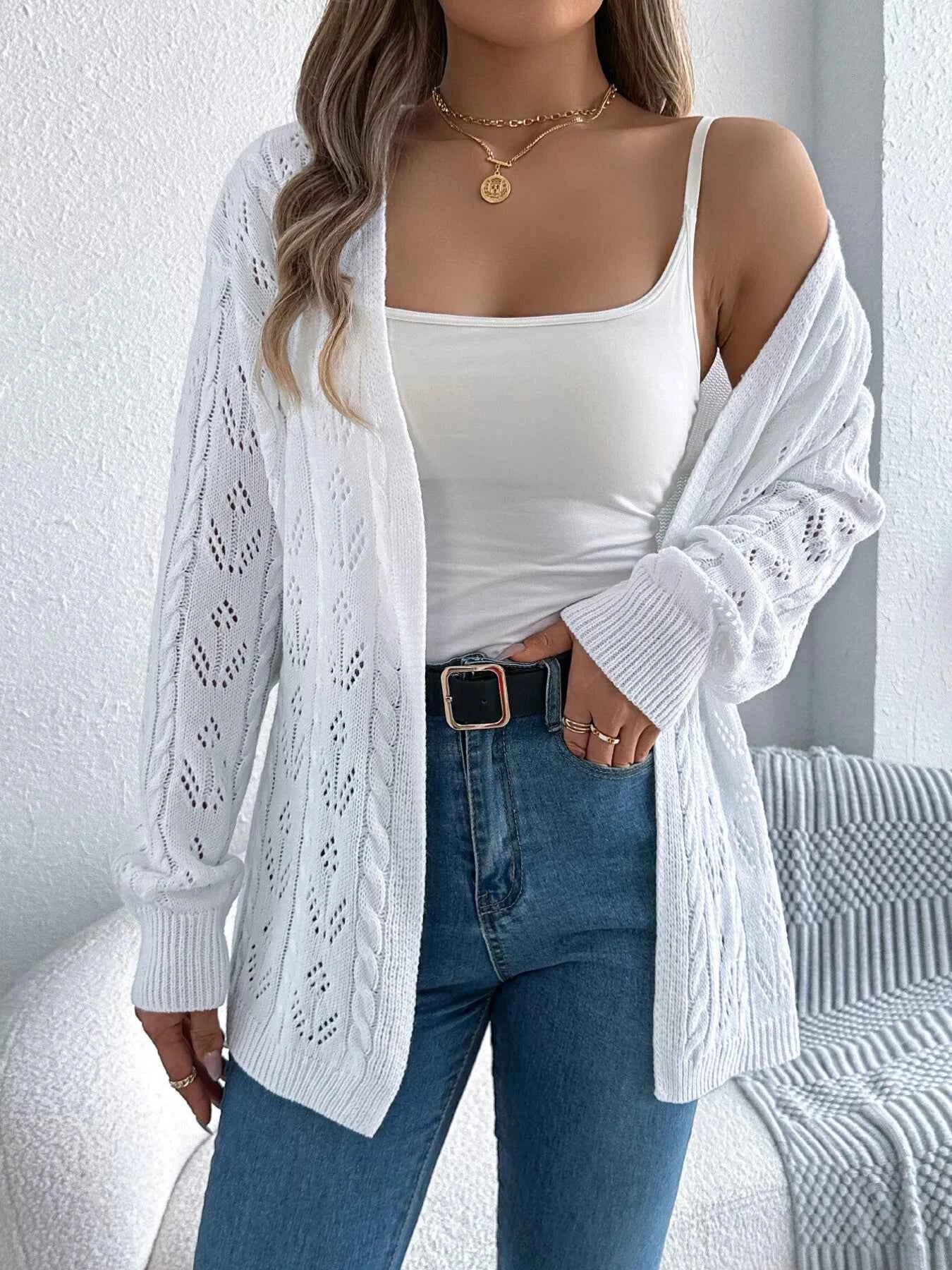 Openwork Open Front Long Sleeve Cardigan 26215140807b45979e2482c276560930-Max-Origin