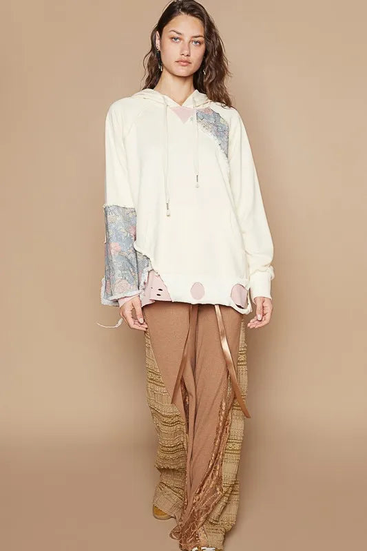 Floral Patchwork Distressed Drawstring Hoodie 262965e6-c8eb-4a25-92ed-b94ffce74de1-Max