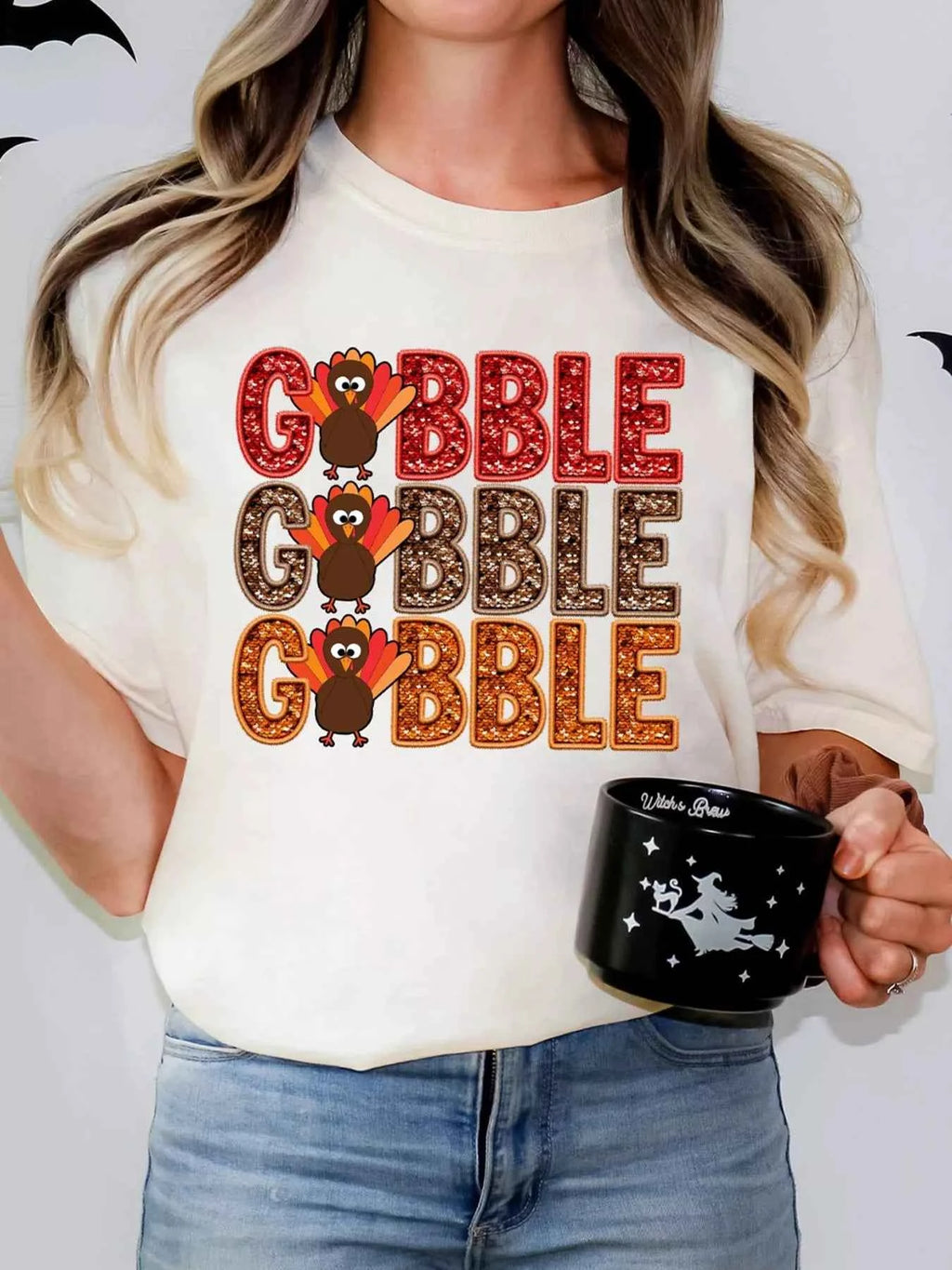 GOBBLE Thanksgiving Turkey Print T Shirt White 262a5346-9944-4ed9-82cd-80f5eb3e97f9-Max-Origin