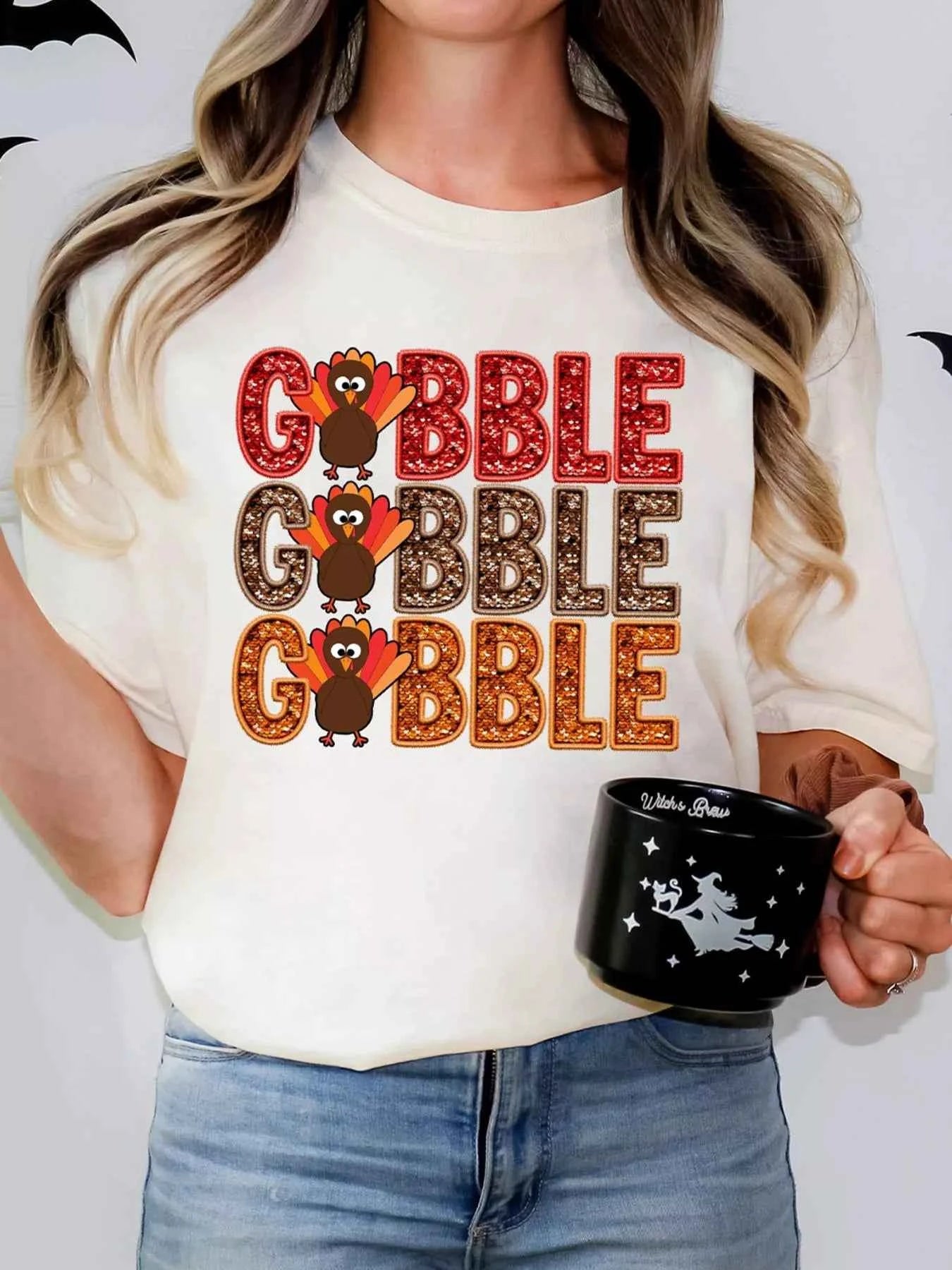 GOBBLE Thanksgiving Turkey Print T Shirt White 262a5346-9944-4ed9-82cd-80f5eb3e97f9-Max-Origin