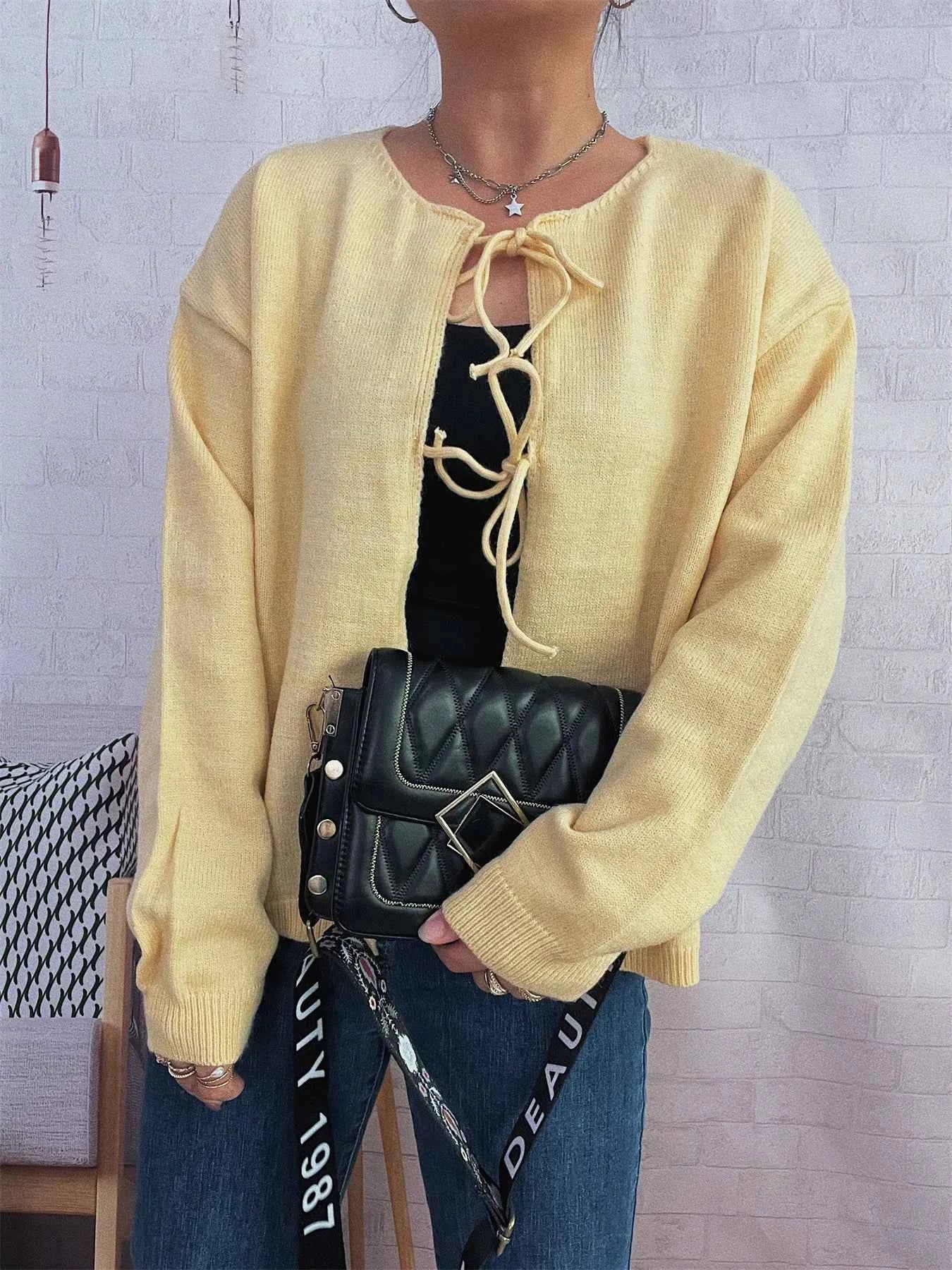 Tie Front Drop Shoulder Cardigan 262ecff96f9945c68ef6b250c3b7a438-Max-Origin