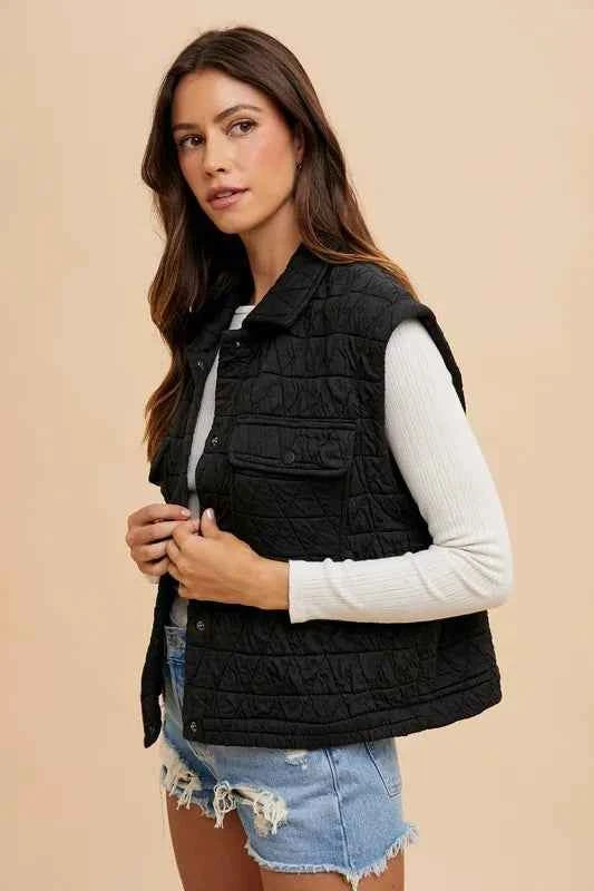 Annie Wear Texture Quilted Snap Down Vest Coat 262ef18c-43a2-49cc-987d-f28e806f67c4-Max