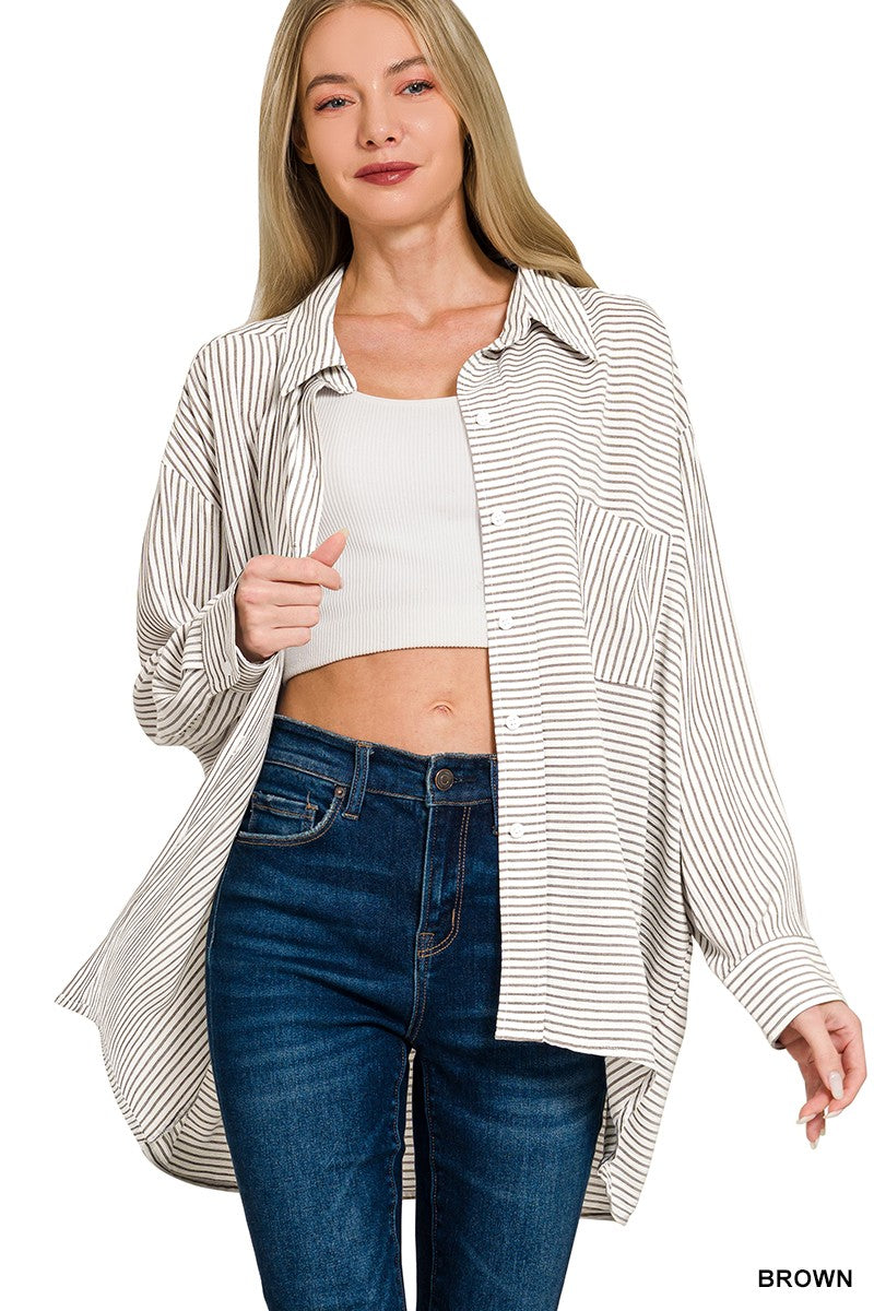 Woven Stripe Button Down Shirt 262f9b4dbff54880bb839a37d0fe0f94-Max