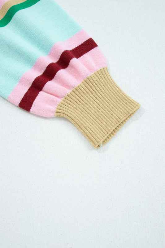 Stripe Ribbed Trim Crewneck Cropped Sweater 264389b5-1a55-4a87-b643-0bdab58062c1