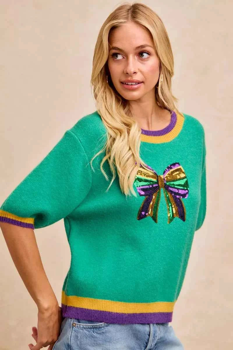 BiBi Mardi Gras Sequin Ribbon Patched Sweater 264764f828684022b69fe520b057f57a-Max-Origin