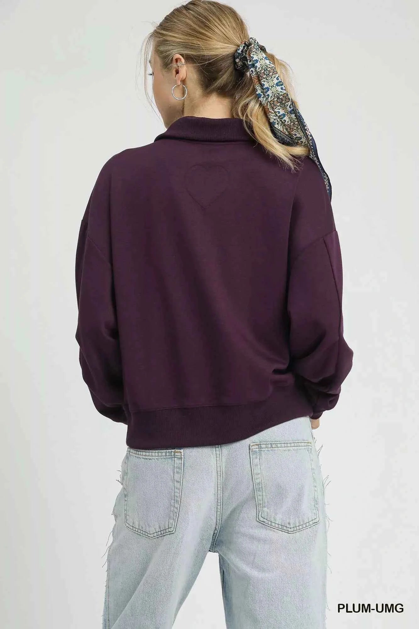 Umgee Half Zip Drop Shoulder Sweatshirt 2648971a-5a10-478a-b947-550ec666129d-Max-Origin
