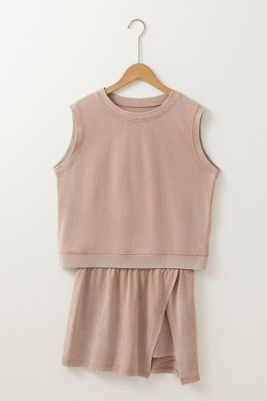 Mineral Wash Tank Top and Lined Split Skirt Set 2652ee7e-e5f5-4963-aa62-2031d357a6aa