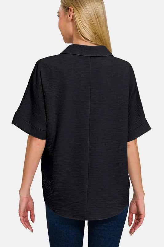 Full Size Texture Collared Neck Short Sleeve Top 265e327e-81cc-46f2-8e0f-07aff61dc560-Max