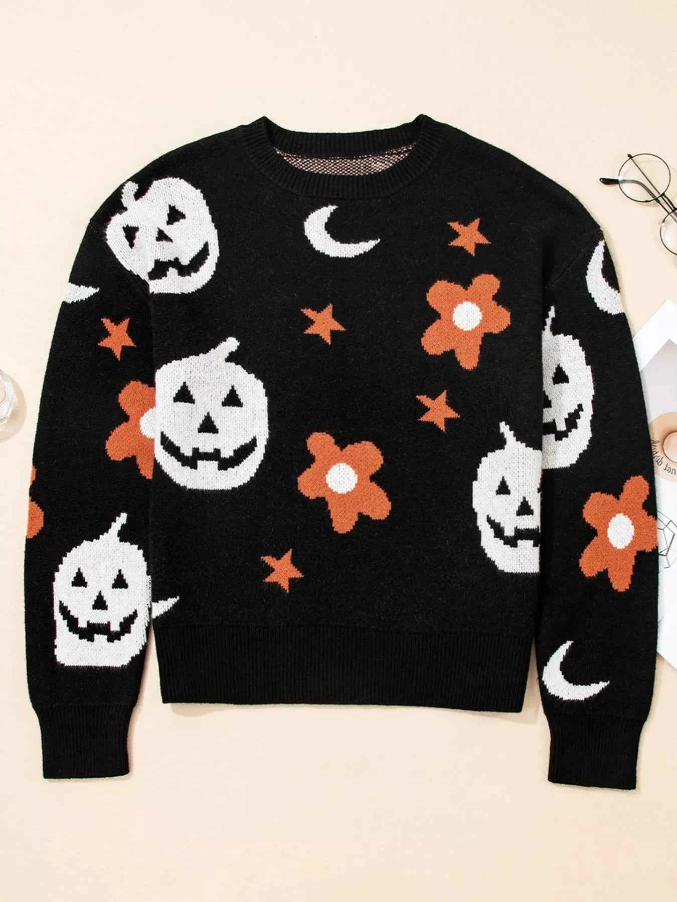 Halloween Gothic Pattern Long Sleeve Sweater 265ed0a33624454f91bdd01543e9a3d5-Max-Origin