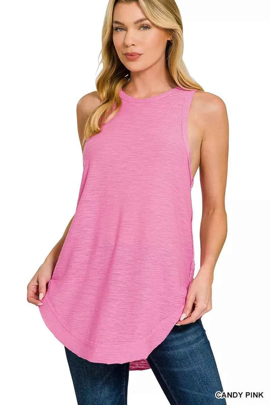 Zenana Curved Hem Slub Tunic Tank CANDY PINK 2668cf3e414149d1a30ad8b2cbdd887d-Max-Origin