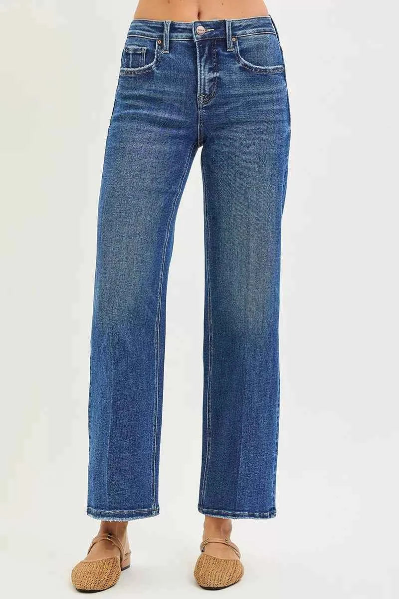 RISEN Tummy Control High Rise Ankle Straight Jeans with Crease Line DARK 266e92094f3d48478e1a95784b6058c2-Max-Origin