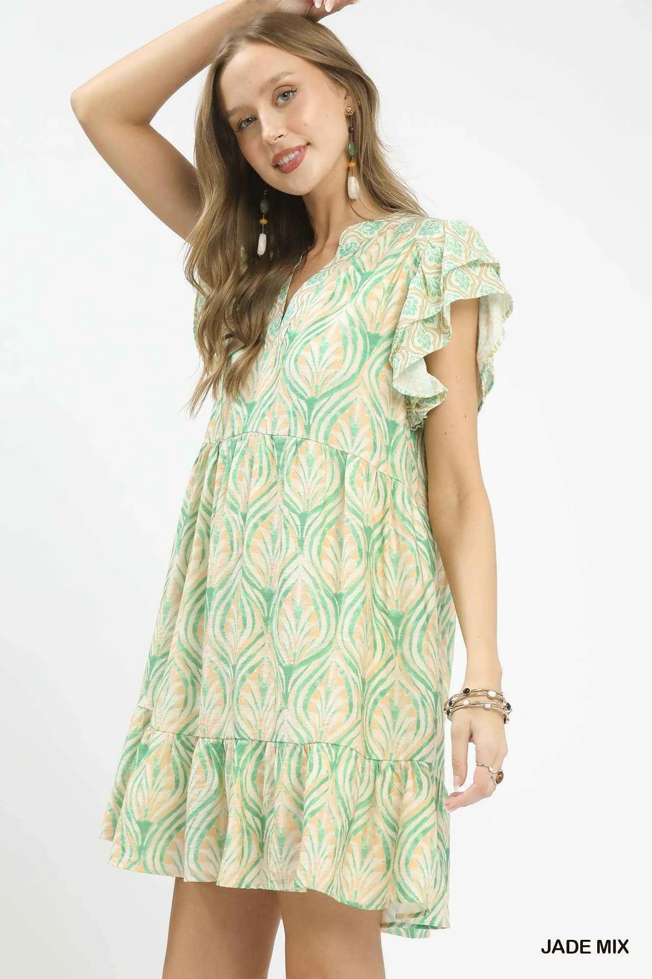 Umgee Mix Printed Flutter Sleeve Dress 267203dc-52a7-41a2-85ea-0cda3b7b2d89-Max