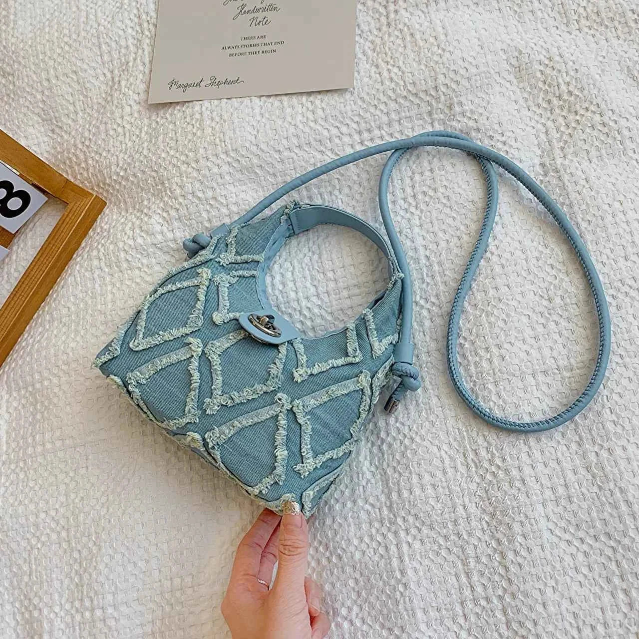 Quilted Raw Hem Mini Crossbody Bag Light Blue onesize 2674a7603102422b8cadb44dd3f46d10-Max-Origin