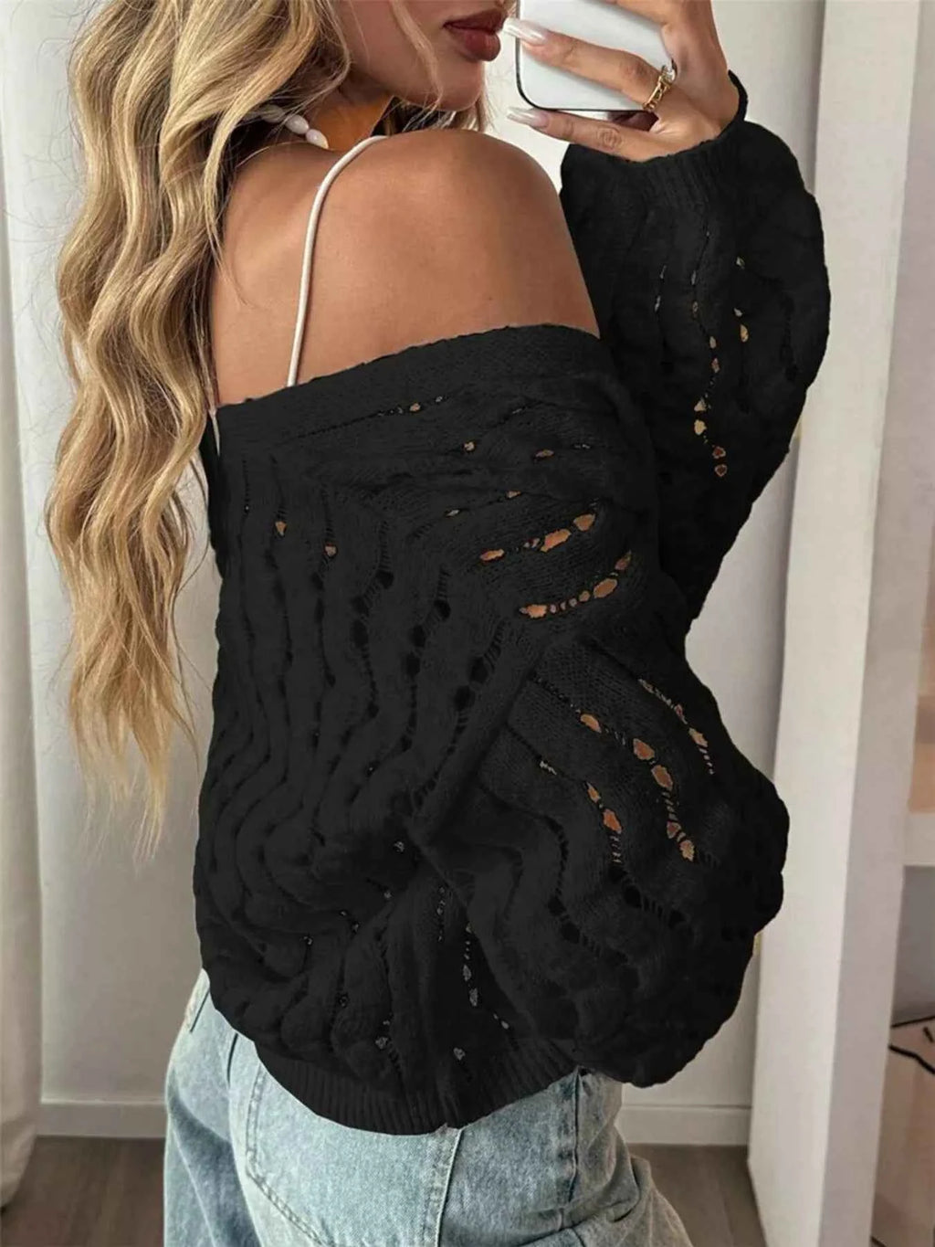 Openwork Button Up V-Neck Cardigan 2675b0481fc64cb6ad60cc54c1790aad-Max-Origin
