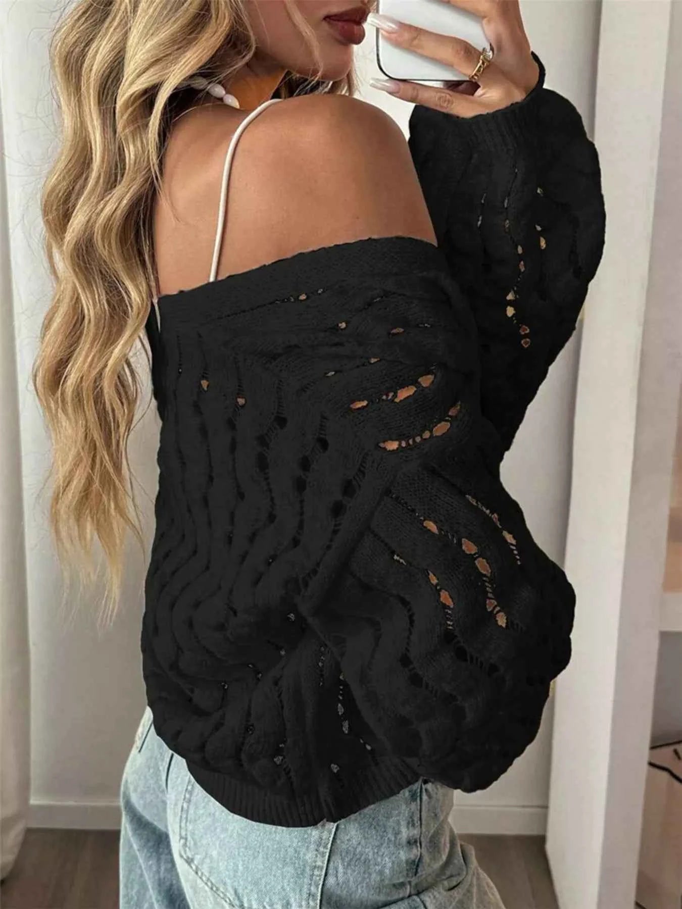 Openwork Button Up V-Neck Cardigan 2675b0481fc64cb6ad60cc54c1790aad-Max-Origin