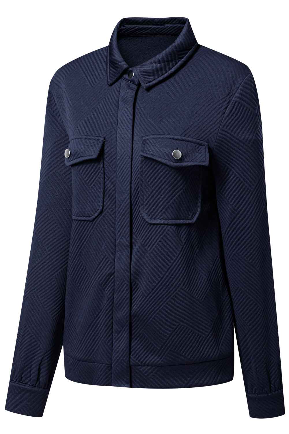 Blackish Green Solid Color Zip Up Button Flap Pocket Shirt Collar Jackets 267e1f831b745bf2