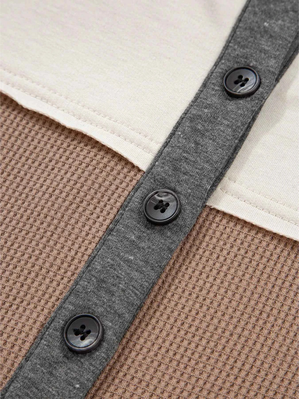 Color Block Waffled Loose Henley Top 267e9f77a2cf4a2ba70c7316a67a6324-Max-Origin