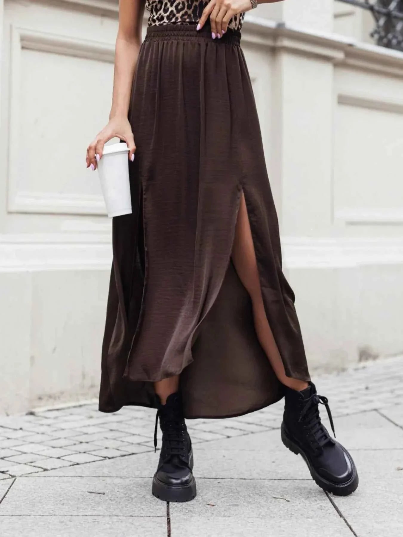 Elastic Waistband High-Slit Maxi Skirt 26807b7b098a457e9443e90c927acbb7-Max-Origin