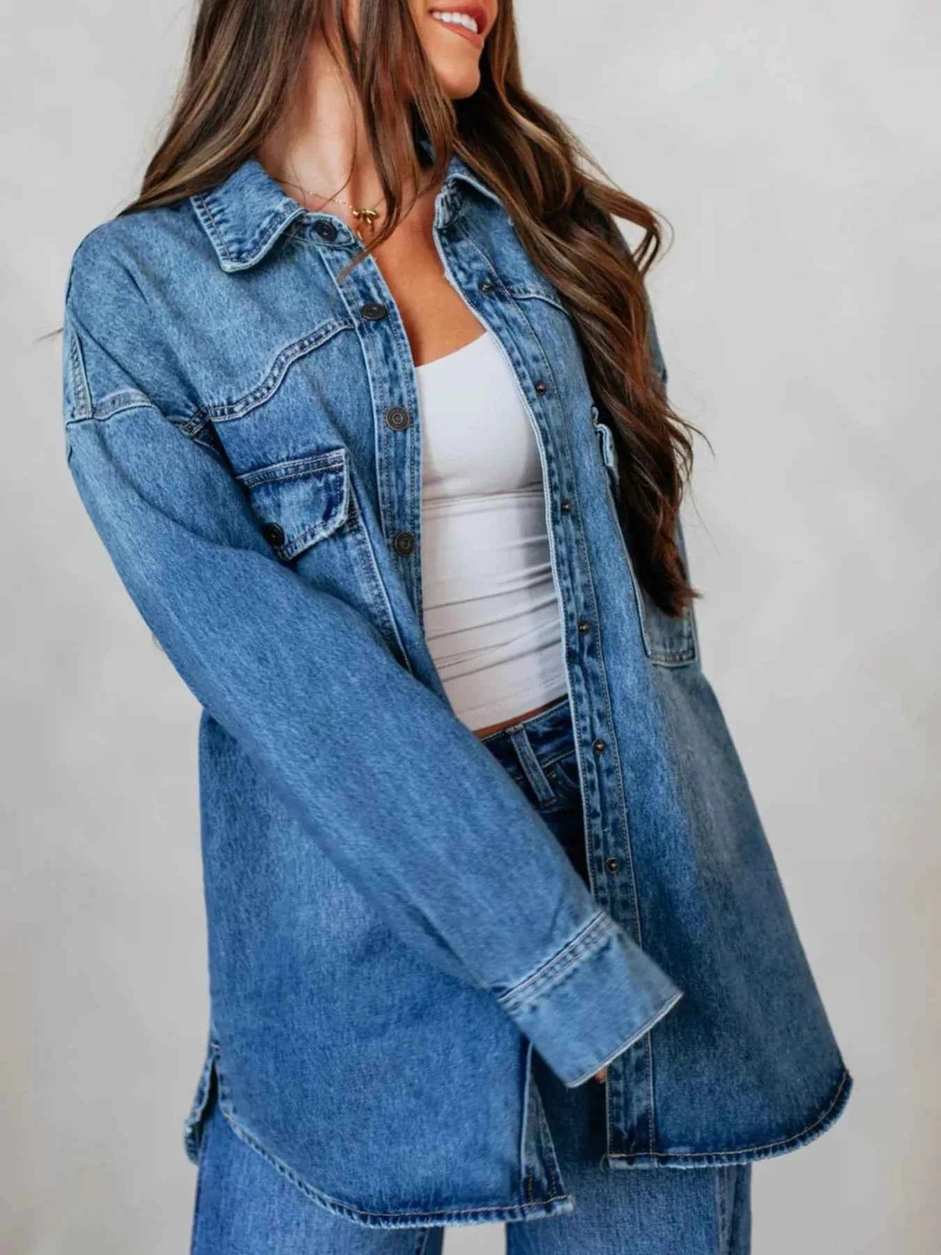 Snap Down Dropped Shoulder Denim Jacket 268634f2-ab82-40fb-9cc1-7d41456ed595-Max-Origin