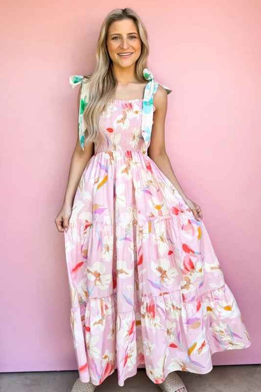 Floral Print Knotted Shoulder Smocked Maxi Dress 26888-1762329555644-1_20_1