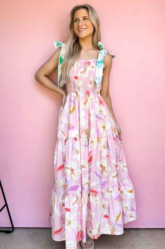 Floral Print Knotted Shoulder Smocked Maxi Dress 26888-1762329556525-1_20_2