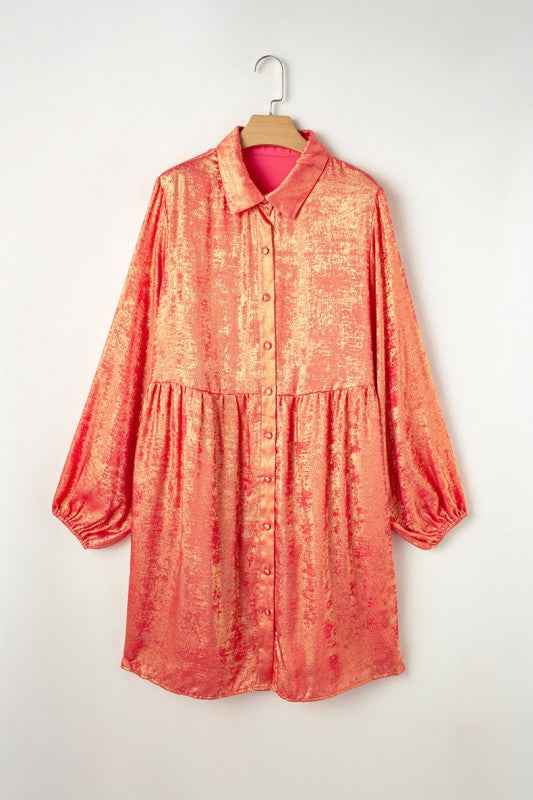 Metallic Balloon Sleeve Shirt Plus Size Mini Dress 26888-1762415991730-1_20_2