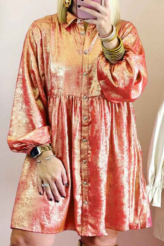 Metallic Balloon Sleeve Shirt Plus Size Mini Dress 26888-1762415995054-1_20_4