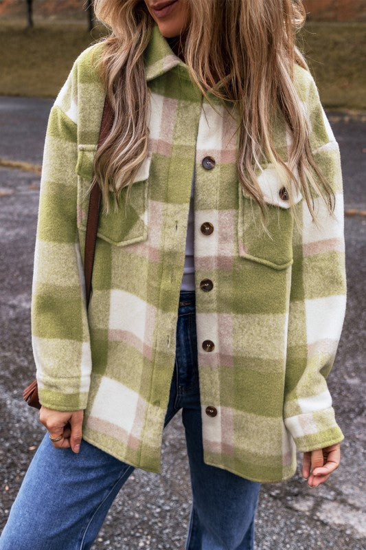 Plaid Print Buttoned Flap Pockets Baggy Shacket Green 26888-1762419626761-384b3c8c-64dc-492b-9cbc-2ff8540ee143
