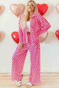 Checkered Shirt High Waist Pants Pajama Set Pink 26888-1762422294429-e3147c44-a1b7-401a-a82f-e25b1574588b