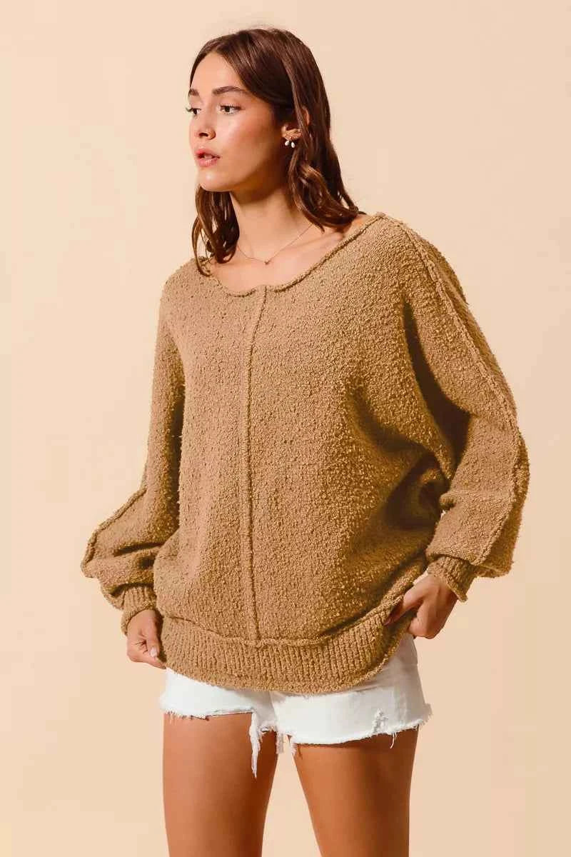 SO ME Loose Fit Exposed Seam Slouchy Boucle Sweater 2689d84de1624db2809c3327b10b3f91-Max-Origin