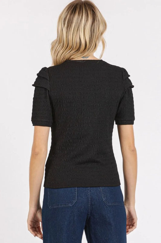 Textured Round Neck Short Sleeve Blouse 2696db2e-3adb-489b-a1b4-f1c416b50e4f-Max