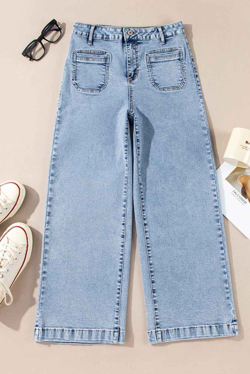 Sky Blue Chic Patch Pocket Straight Leg Loose Jeans 269dcd6f8f9237af