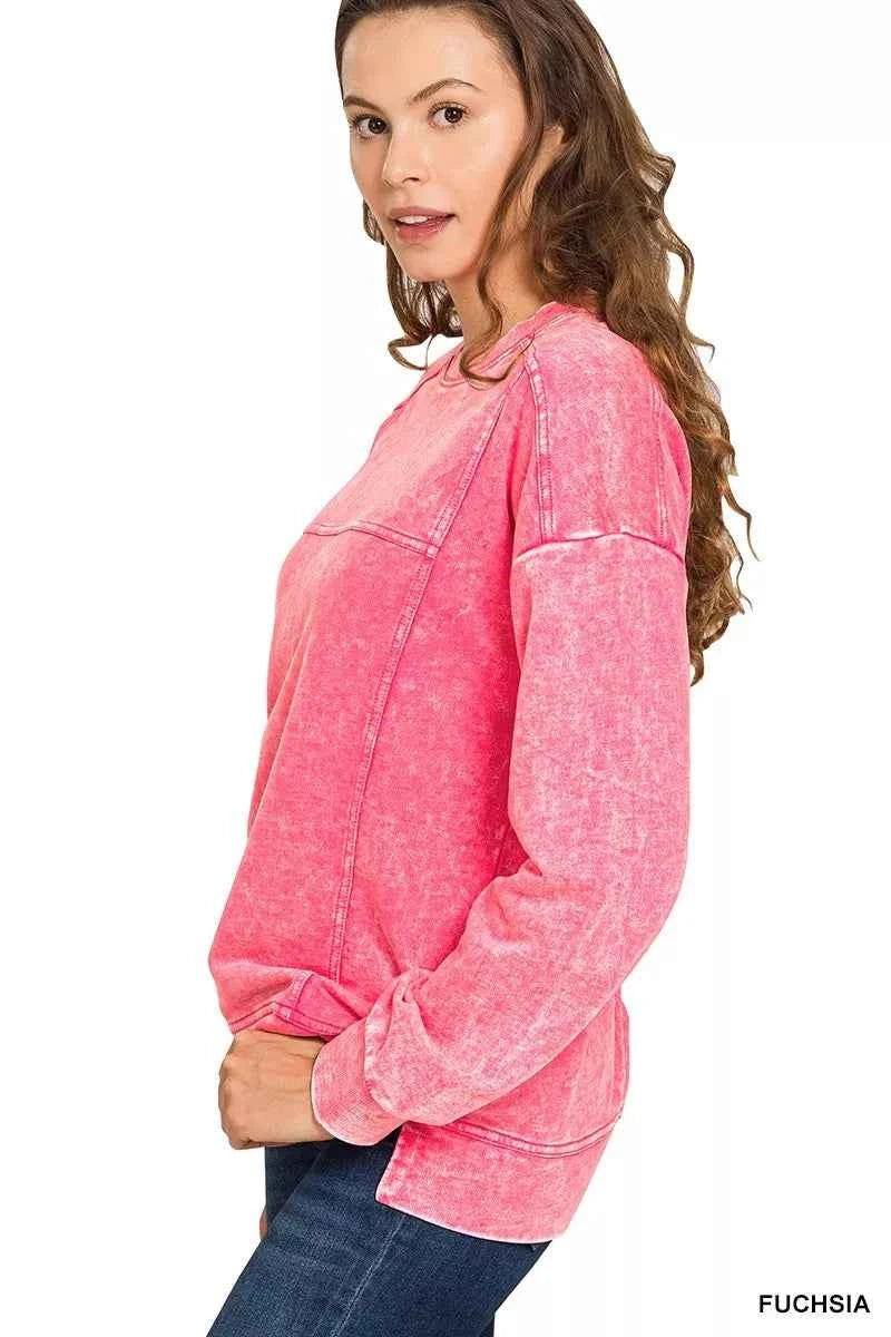 Zenana Acid Wash French Terry Exposed-Seam Pullover 269e34b31c80404db943592cc2136c42-Max-Origin