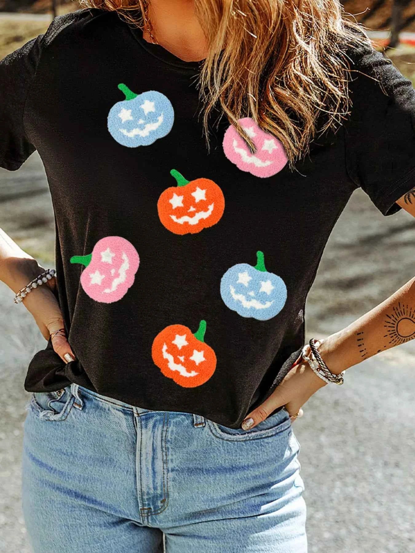 Chenille Pumpkin Patched Playful Halloween T Shirt 26a65a444e69416d9c01a9515d085784-Max-Origin