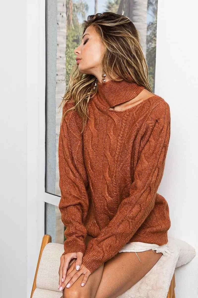BiBi Twist Knitted Mock Neck Sweater Open One Shoulder 26ac2e382ddf4c7fa9b2a3a9c9ba9788-Max-Origin