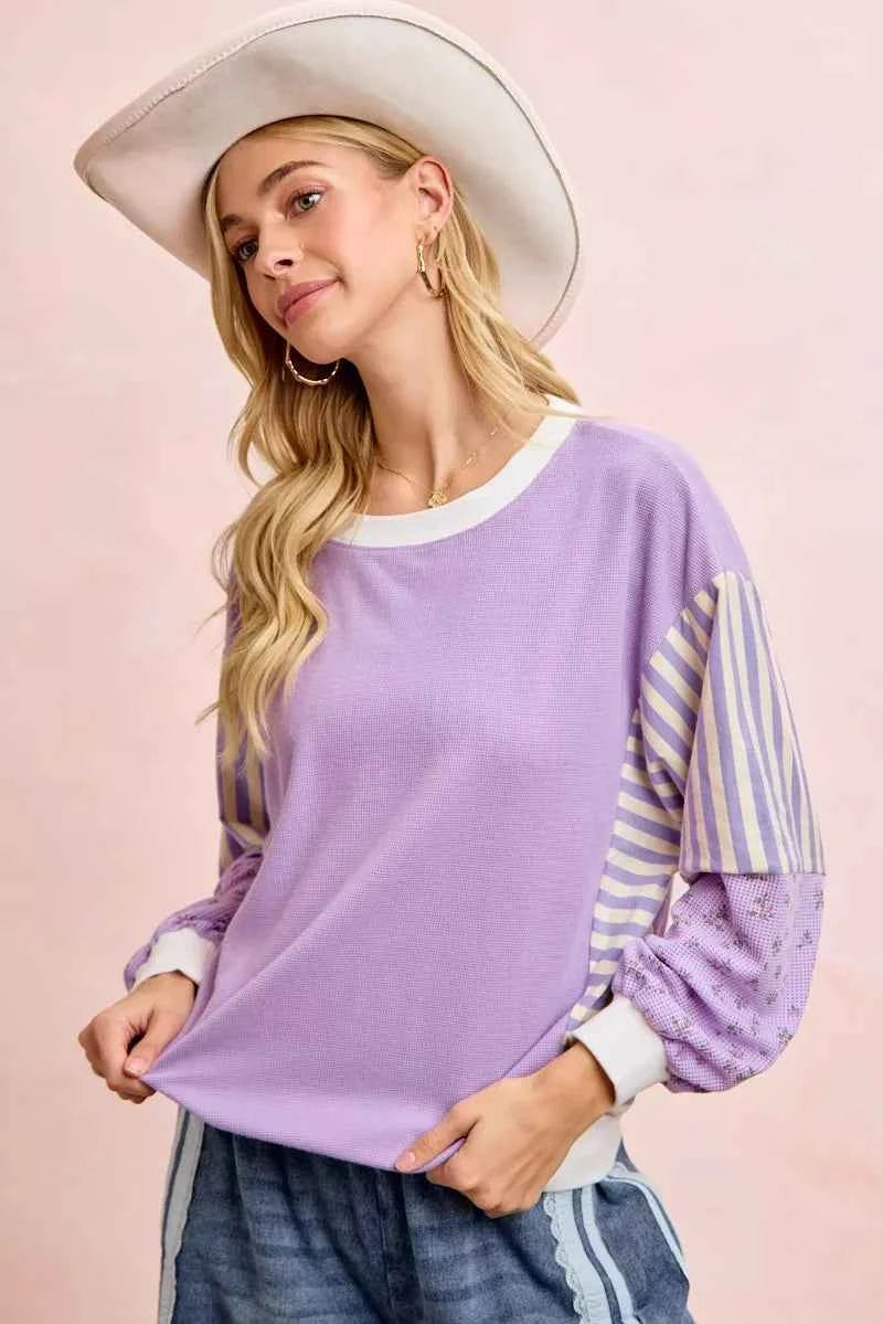 BiBi Mix and Match Sweatshirt with Floral Sleeve Striped 26bad78b9e0e46c0b38a3e3ee39d93ea-Max-Origin