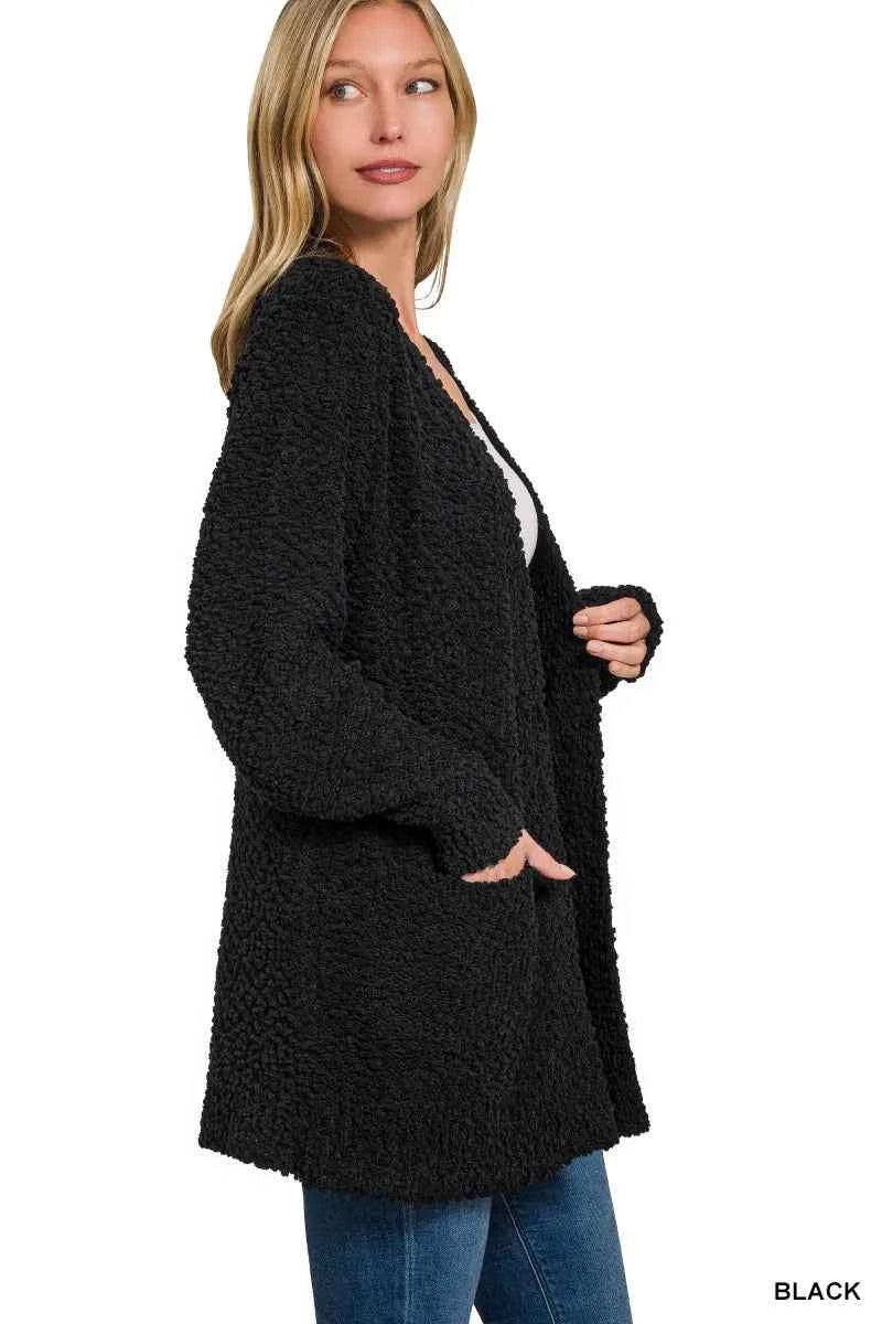 Zenana Long Sleeve Popcorn Sweater Cardigan with Pockets 26bd3cbb-0f54-40bf-beda-f0256f012f7c-Max-Origin