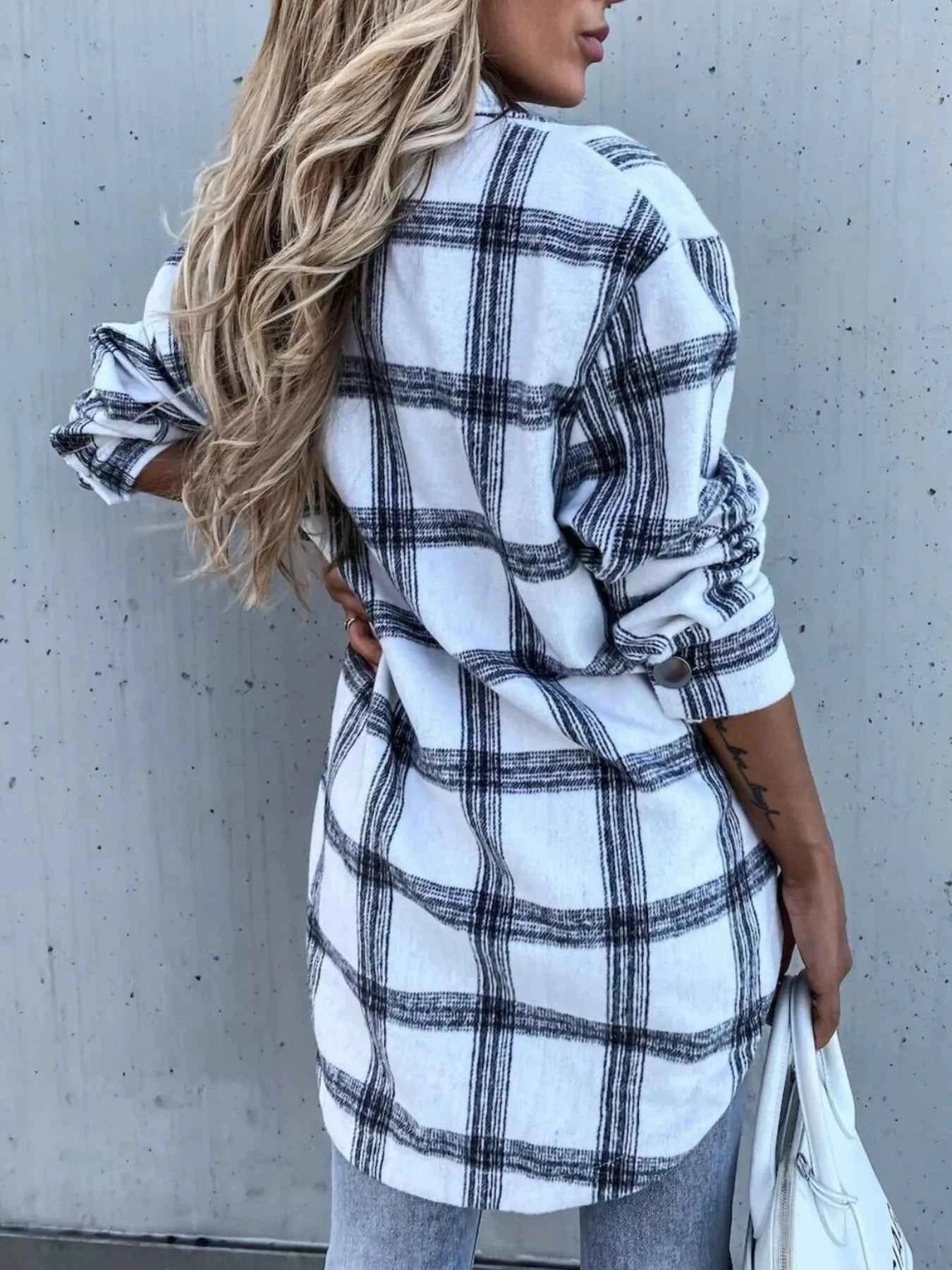Oversized Plaid Button-Up Longline Shirt