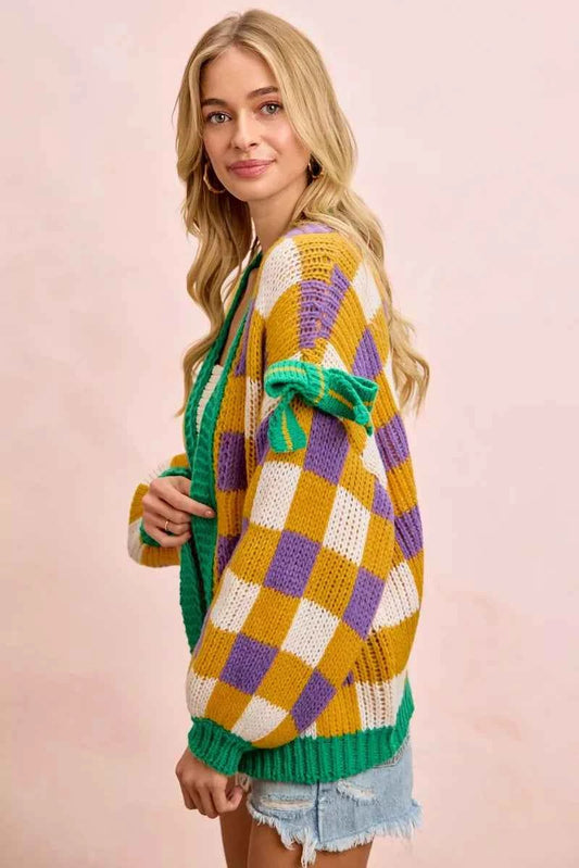 Mardigras Checker Board Front Open Cardigan 26c1c6601a354ae48e0e6ae6d53a8304-Max-Origin