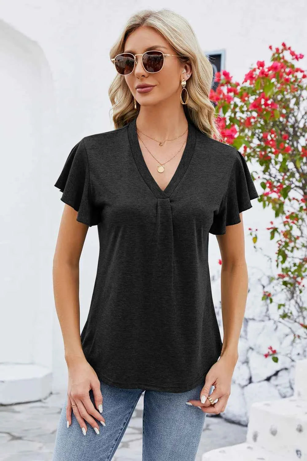 V-Neck Flutter Sleeve T-Shirt 26c4ff63-99f7-4284-a7fb-4675d2ad8394-Max